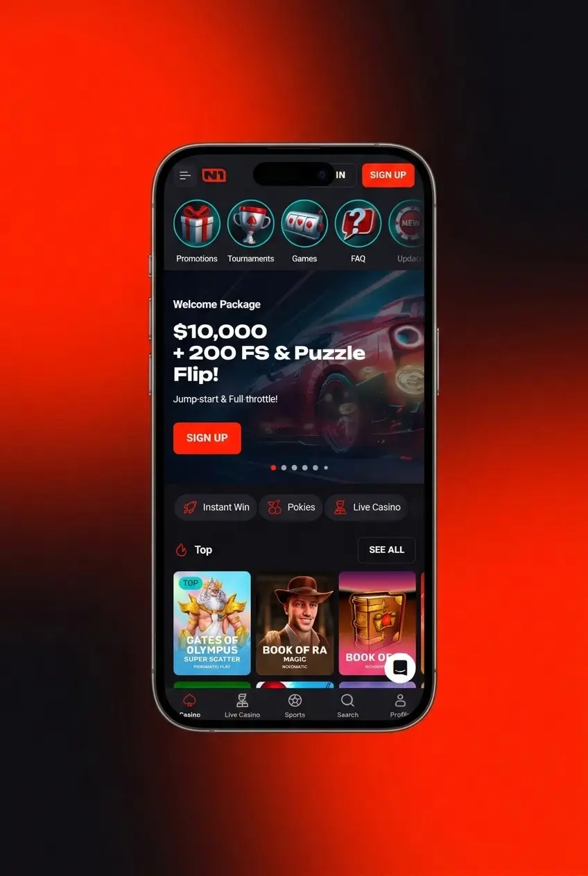 N1Bet casino game library showing pokies, live dealer tables, and crash games accessible after login on desktop browser